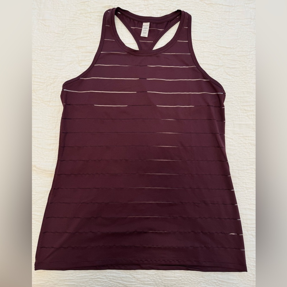 Athleta Women's High Neck Chi Tank Top, Maroon Shadow Stripes, Size M